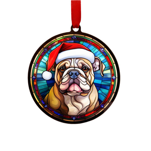 Bulldog in Santa Hat Suncatcher Decoration - CLEARANCE